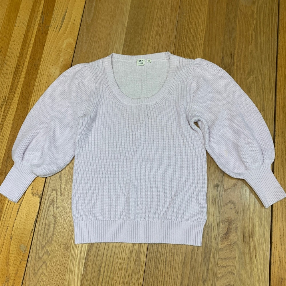 GAP Women Lilac Purple‎ Cotton Ribbed Puff Sleeve Scoop Neck Sweater Size XS